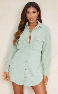 Pretty Little Thing NWT  Sage Green Corduroy Shirt Dress