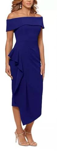 Betsy and Adam NWT Betsy Adam Off The Shoulder Ruffle Dress Navy Blue Size 10