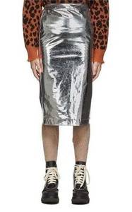 McQ Alexander McQueen Skirt Sz 12 Metallic Silver Vinyl Midi Avant Grande Punk​​