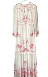 VILSHENKO Harley Keyhole Floral Crepe Print Maxi Dress in White/Berry Sz 2 US