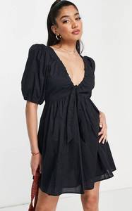 Puff Sleeve Black Mini Dress XS