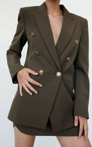 ZARA KHAKI TAILORED BUTTONED BLAZER