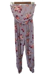 No Comment Purple / Lilac / Lavender Floral Strapless Jumpsuit Size Medium