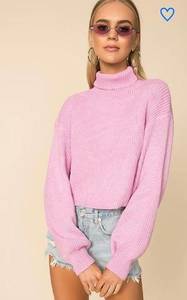 superdown  Chunky Knit Pink Cropped Turtleneck Sweater - size Small