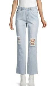 NWT AVEC LES FILLES Jeans Distressed Powder Blue Wash Ankle Slit Raw Hem 29