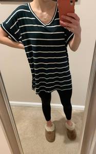 Dark Green And White Striped Oversized Top