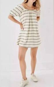 American Eagle White Green Striped Babydoll Tunic Cotton Dress Size S