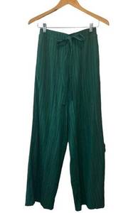 She + Sky Hunter Green Wide Leg Woven Pants with Crinkle Texture Size Small