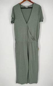 Tentree Blakely Short Sleeve Knit Jumpsuit Sz XL Green Cropped Wide Leg