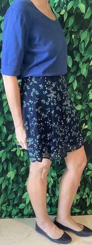 Banana Republic Navy Blue Floral Pleated A-Line  Skirt Size 10