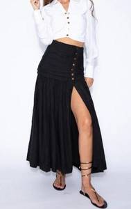 SANDRO Gathered Long Skirt - Black. Size 38/M