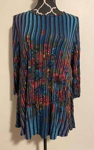 EUC Multiples Blue & Black Floral Striped Dress size large