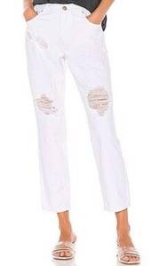 SUPERDOWN Denim Jeans x Revolve Angie Distressed White SZ Small Zip Fly Frayed