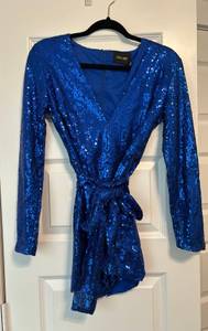 DO+BE Blue sequin romper with tie belt