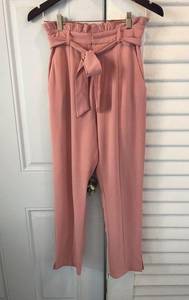 Do + Be Pink Paper Bag Waist Pants tie at waist