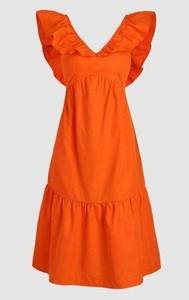 Cider NEW Sleeveless Tie Back Ruffle Midi V Neck Tiered Dress M Orange #1769