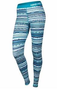 Nike  Pro Women’s Fleece Lined Leggings Warm 8-Bit Blue Fair Isle Print Small