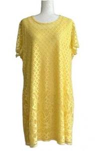 Isaac Mizrahi Live Dress Yellow Lace Short Sleeve Stretch Knee Length Size XL