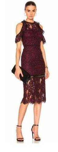 Alexis  Midi Lace Overlay Cut Out Dress Burgundy Purple Size M