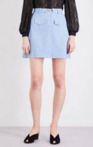 Maje Jamela Light Blue Button Front Mini Skirt Sz S *MISSING BELT