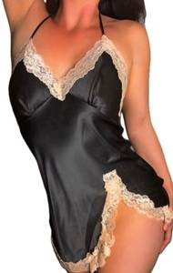 Black & Cream, Laced Hem, Lingerie Set