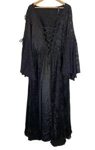 Lip Service Velvet Lace Goth Maxi Dress Size XL Black