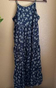 Daisy Print Navy Blue Flowy Maxi Dress