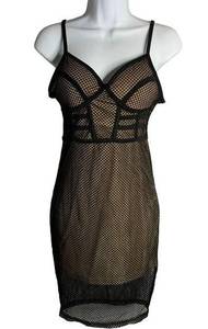 Revamped Lace Illusion Bodycon Dress M Black Sweetheart Adjustable Straps Zip