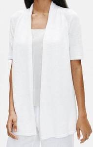 Eileen Fisher Organic Linen Cotton Short-Sleeve Cardigan White Size Small