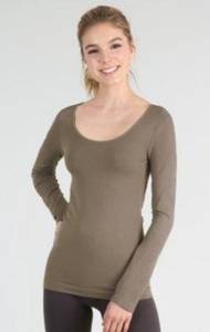 NEW Ivy Brown Scoop Neck Ultra Soft and Stretchy Long Sleeve Top