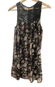 Bailey Blue Dress Women's Medium Black Pink Floral Sleeves Lace Top #995