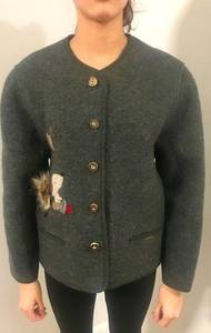 GIESSWEIN Vintage Green Boiled Wool Porcupine Fur Felt Wood Buttons Jacket Sz 40