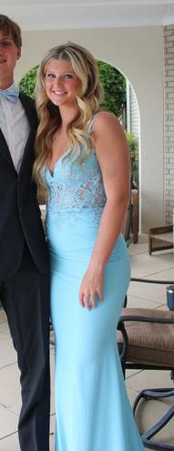 La Femme blue corset prom dress