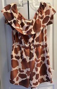 L&B Lucky & Blessed Brown Cow Print Romper Size Medium NWT