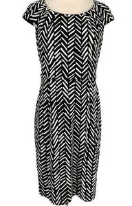 David Meister Modern Herringbone Cap Sleeve Sheath Dress Black White Size 6