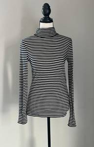 J.Crew  Black and White Striped, High-Neck,  Long-Sleeve Top. Size X-Small.