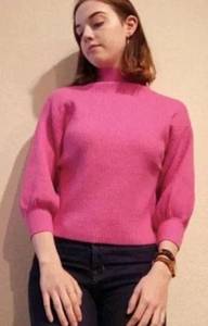 Few Moda New York Pink Balloon Sleeve Wool Blend Mock Neck Sweater Small