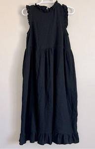 Modref Women’s Black Ruffle Cotton Midi Dress Size Small