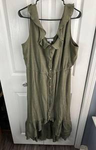 Luxology olive green gauze ruffled flowy boho hi low midi dress size XL