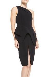 Cameo The End One Shoulder Double Peplum Black Formal Dress Size Medium