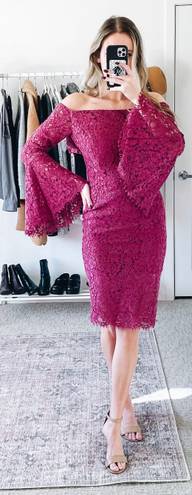 Bardot Maroon Lace Off The Shoulder Midi Dress