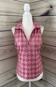 Adidas Vintage Y2K Pink Argyle Sleeveless Polo