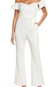 Chelsea28 Jumpsuit Women's Large Ivory Off the Shoulder Ruffle Sleeve NWT