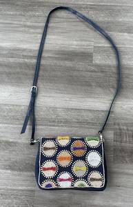 Chicos Navy Blue Beaded Shoulder Bag Purse Crossbody 6x8