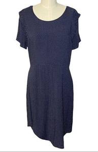 Love Sadie Navy Blue White Polka Dot Short Sleeve Asymmetrical Dress XL