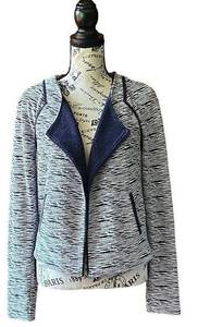 Tart Collections Navy Blue/White Tweed Striped  Natalie Open Jacket SZ M