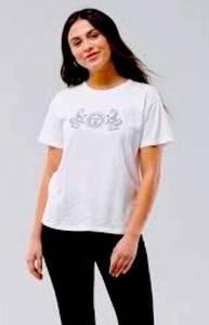 Hollister  Women's White Embroidered Graphic Crew Neck Long Sleeve T-Shirt Size S