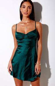 Lebby Mini Dress In Satin Forest Green 