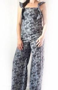 Sophie Max Denim Floral Wide-Leg Jumpsuit Small