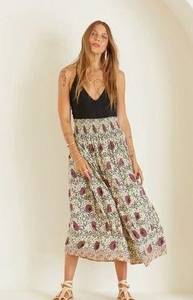 Natalie Martin Bella Smocked Waist Maxi Skirt in Vintage Flowers Apricot